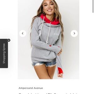 AMPERSAND AVE Gray and Red Women's Double Hooded Sweatshirt